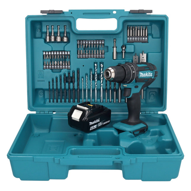 Makita DHP 482 G1X1 Perceuse-visseuse à percussion sans fil 18 V + 1x Batterie 6,0 Ah + kit d'accessoires - 74 pièces + Mallette - sans chargeur