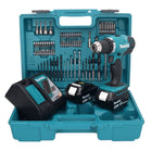 Makita DDF 453 RTX1 taladro atornillador inalámbrico 18 V 42 Nm + 2x baterías 5,0 Ah + cargador + set de accesorios 74 piezas + maletín