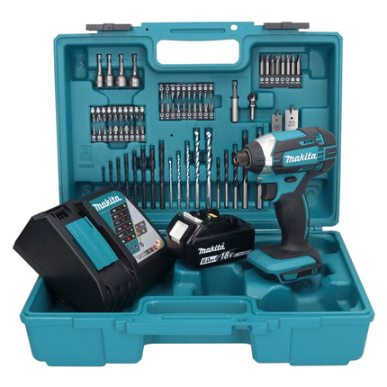 Makita DTD152F1X1 Visseuse à percussion sans fil 165Nm 18V 1/4" + 1x Batterie 6,0Ah + Chargeur + Coffret + Set d'accessoires, 74 pcs.