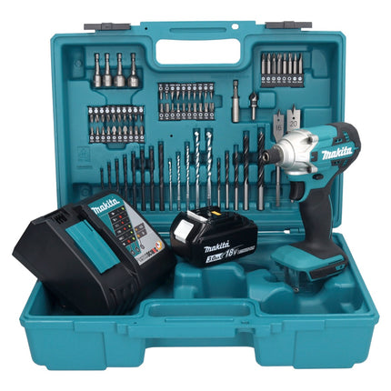 Makita DTD156RF1X1 Visseuse à percussion sans fil 155Nm 18V 1/4" + 1x Batterie 3,0Ah + Chargeur + Coffret + Set d'accessoires, 74 pcs.