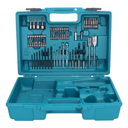 Makita DHP 484 SYX1W taladro percutor inalámbrico 18 V 54 Nm sin escobillas blanco + 2x baterías 1,5 Ah + cargador + set de accesorios 74 piezas + estuche