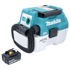 Aspiradora sin cable Makita DVC 750 LM1 LXT 18 V 67 mbar 7,5 l sin escobillas + 1x batería recargable 4,0 Ah - sin cargador