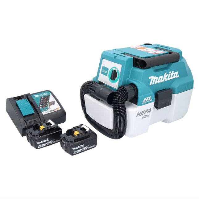 Makita DVC 750 LRT cordless hoover LXT 18 V 67 mbar 7,5 l brushless + 2x battery 5,0 Ah + charger