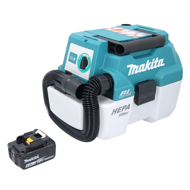 Aspiratore a batteria Makita DVC 750 LG1 LXT 18 V 67 mbar 7,5 l senza spazzole + 1x batteria ricaricabile 6,0 Ah - senza caricabatterie