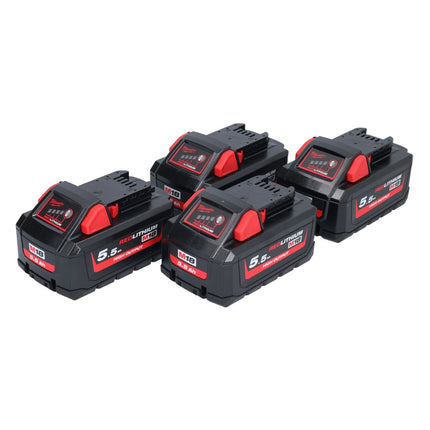Milwaukee M18 HB 5.5 battery set 4x 18 V 5.5 Ah / 5500 mAh Li-Ion High Output ( 4x 4932464712 ) with charge level indicator