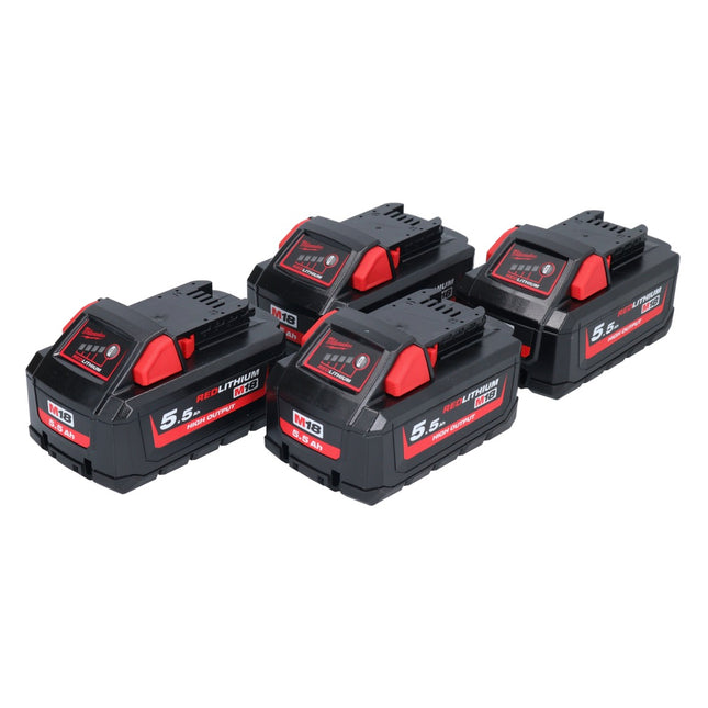 Milwaukee M18 HB 5,5 Kit batterie 4x 18 V 5,5 Ah / 5500 mAh Li-Ion High Output ( 4x 4932464712 ) avec indicateur de charge