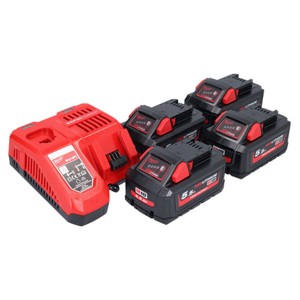 Milwaukee M18 NRG-554 Battery Starter Set High Output 18 V + 4x battery 5.5 Ah ( 4x 4932464712 ) + M12-18 FC charger ( 4932451079 )