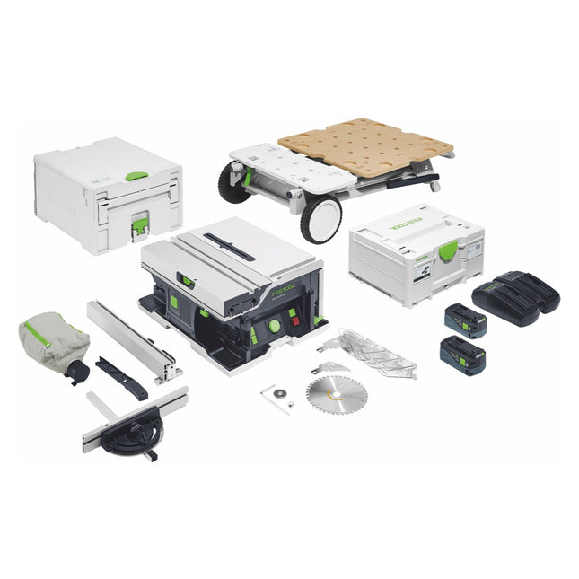 Sierra circular sin cable Festool CSC SYS 50 EBI-Set 36 V ( 2x 18 V ) ( 577379 ) 168 mm sin escobillas + base + 2x batería 5.0 Ah + cargador + systainer