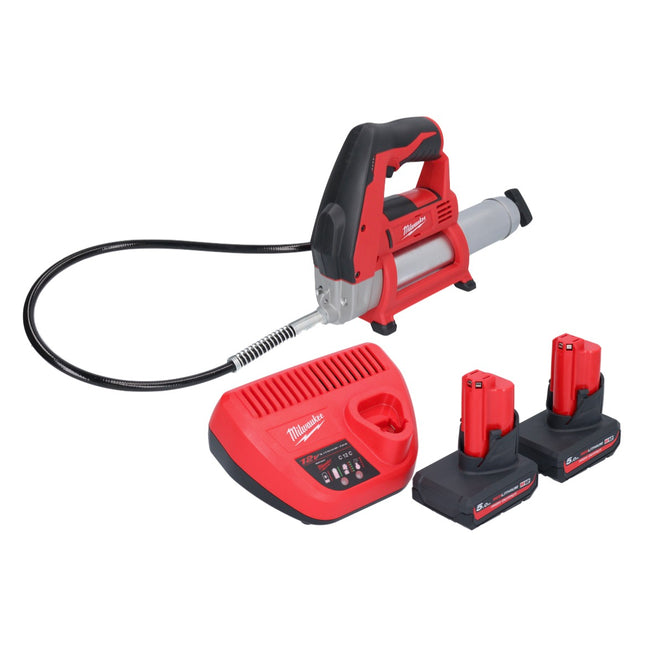 Milwaukee M12 GG-502 ingrassatore a batteria 12 V 562 bar + 2x batteria ricaricabile 5,0 Ah + caricatore