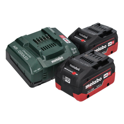 Perceuse à percussion sans fil Metabo SB 18 LTX BL QI 18 V 130 Nm sans balais + 2 batteries 5,5 Ah + chargeur + embout dynamométrique PowerX3 + métaBOX