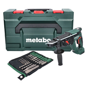 Metabo KH 18 LTX 24 Akku Kombihammer 18 V 2,1 J SDS plus + 10 tlg. Bohrer und Meißel Set + metaBOX - ohne Akku, ohne Ladegerät