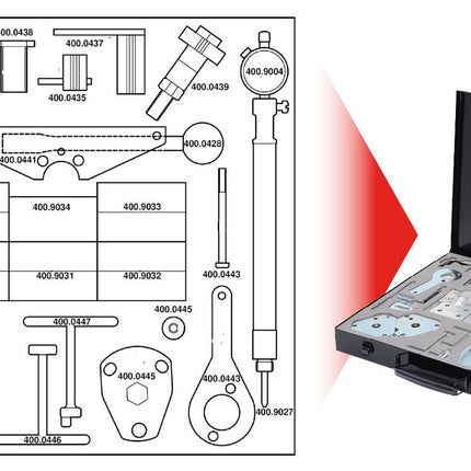 KS TOOLS Serie di utensili per messa in fase motore per Alfa Romeo / Fiat / Lancia, 36 pz ( 400.0425 )