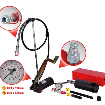 KS TOOLS Hydraulik-Einheit 32t, mit Hydraulik-Pumpe und Manometer, 11-tlg ( 440.0585 )