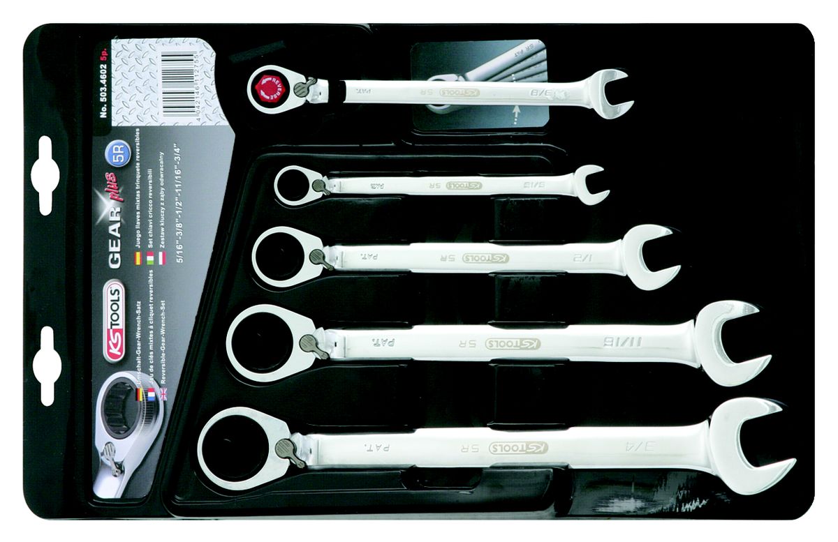 KS TOOLS GEARplus Ratschenringmaulschlüssel-Satz, umschaltbar, 5-tlg 5/16"-3/4" ( 503.4602 )