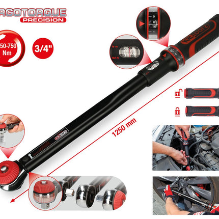 KS TOOLS 3/4" ERGOTORQUE®precision Ratschen-Drehmomentschlüssel Drehknopf, 150-750Nm ( 516.1493 )