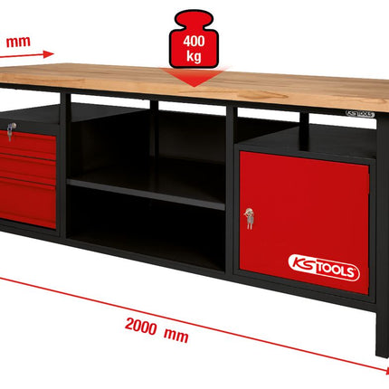 KS TOOLS XXL-Werkbank mit 3 Schubladen und 1 Tür ( 865.0201 ) - Toolbrothers
