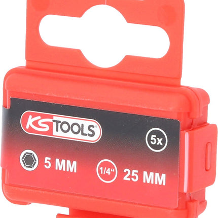KS TOOLS 1/4" Bit Innensechskant, 25mm, Kugelkopf, 5mm, 5er Pack ( 911.3707 ) - Toolbrothers
