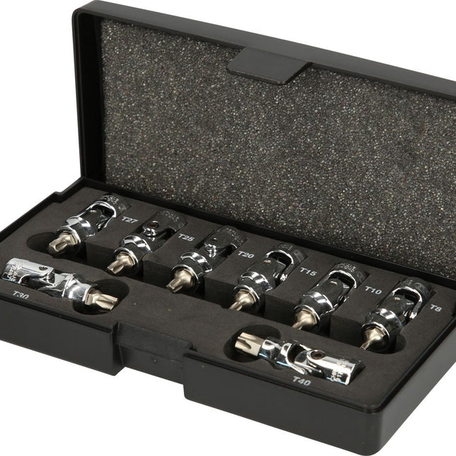 KS TOOLS 1/4" CHROMEplus Bit-Stecknuss-Satz mit Gelenk Torx, 8-tlg T8-T40 ( 917.1490 ) - Toolbrothers