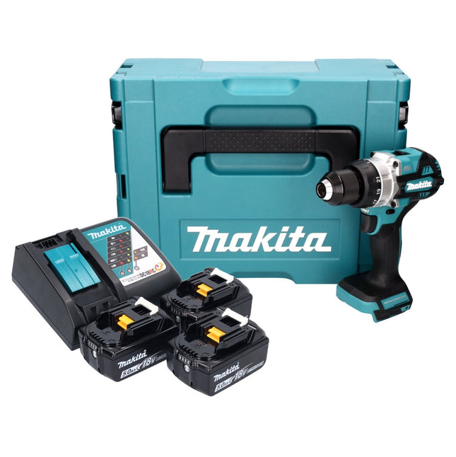 Makita DDF 486 RT3J cordless drill driver 18 V 130 Nm brushless + 3x rechargeable battery 5.0 Ah + charger + Makpac