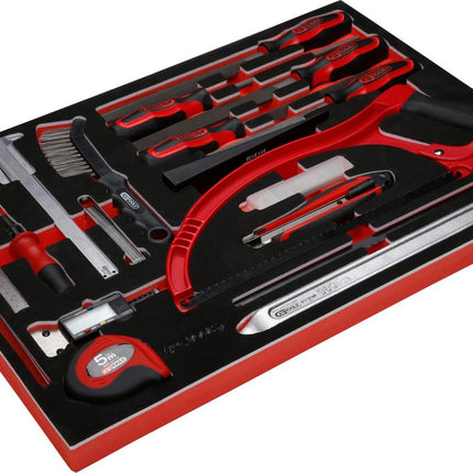 KS TOOLS Messwerkzeuge- / und Feilen-Satz in Schuamstoffeinlage, 28-tlg ( 811.0028 ) - Toolbrothers
