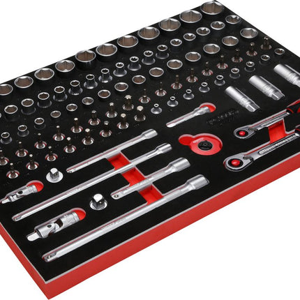 KS TOOLS Juego de llaves de vaso de 3/8' + 1/2' en inserto de gomaespuma, 101 pzs ( 811.0101 )