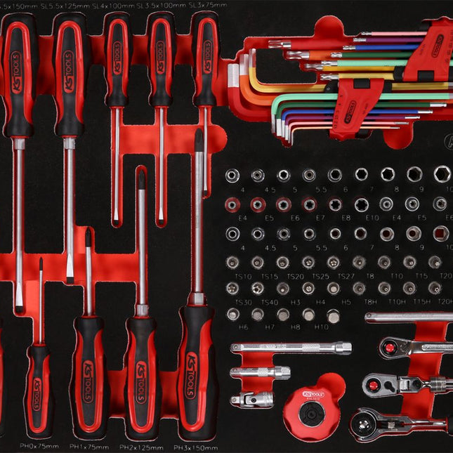 KS TOOLS 1/4'' Steckschlüssel- / und Schraubendreher-Satz in Schaumstoffeinlage, 105-tlg ( 811.0105 )