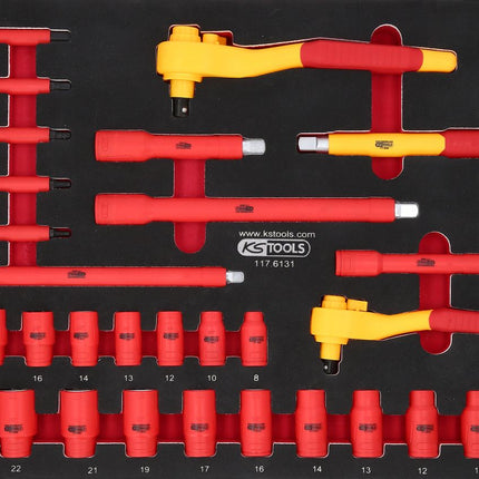 KS TOOLS 3/8"+1/2" Isolierter Steckschlüssel-Satz mit Drehmomentschlüssel in Schaumstoffeinlage, 31-tlg ( 117.6131 ) - Toolbrothers