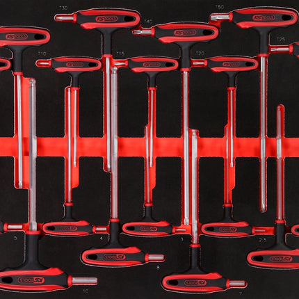 KS TOOLS Juego de llaves acodadas con mango en T en inserto de gomaespuma, 18 pzs ( 811.1018 )