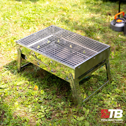 Toolbrothers Outdoor portable charcoal stainless steel barbecue for camping tool-free assembly 43 x 29 x 23 cm Silver Smoker BBQ Pit Grill