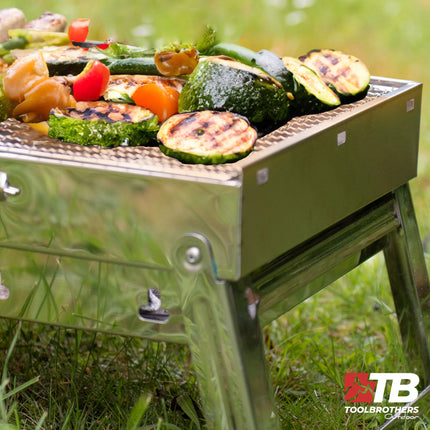Toolbrothers Outdoor portable charcoal stainless steel barbecue for camping tool-free assembly 43 x 29 x 23 cm Silver Smoker BBQ Pit Grill