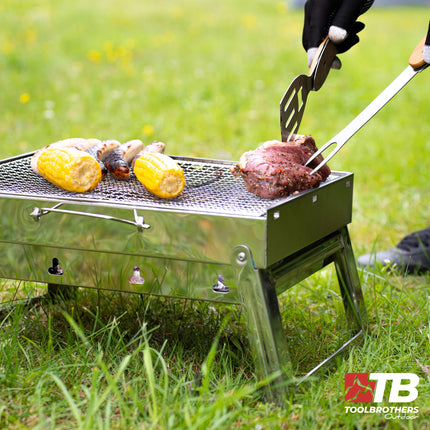 Toolbrothers Outdoor portable charcoal stainless steel barbecue for camping tool-free assembly 43 x 29 x 23 cm Silver Smoker BBQ Pit Grill