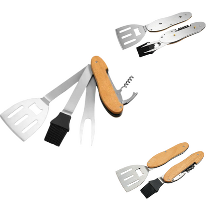 Toolbrothers Outdoor Multitool Grill, ustensiles de barbecue en acier inoxydable avec fourchette, cuillère à barbecue, grille à viande, décapsuleur et tire-bouchon 5 pcs.