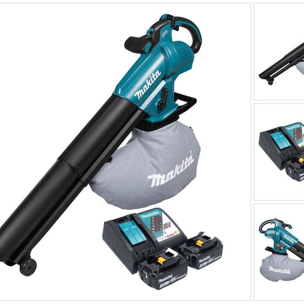 Soplador y aspirador de hojas sin escobillas Makita DUB 187 RF2 Cordless 18 V + 2 baterías de 3,0 Ah + cargador