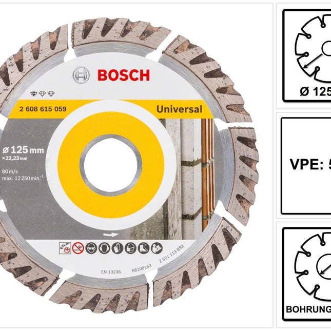 Bosch Standard para disco de corte diamantado universal 125 x 22,23 mm 5 pzs. ( 5x 2608615059 ) para hormigón, acero-hormigón, ladrillo, cal y arenisca