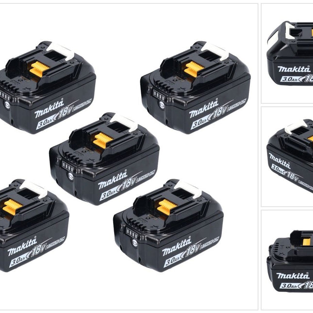 Kit di batterie Makita 5x BL 1830 B 18 V 3,0 Ah / 3000 mAh Li-Ion ( 5x 197599-5 ) con display LED - originale, non copiato