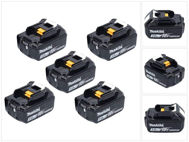 Makita battery set 5x BL 1830 B 18 V 3.0 Ah / 3000 mAh Li-Ion ( 5x 197599-5 ) with LED display - original, no replica