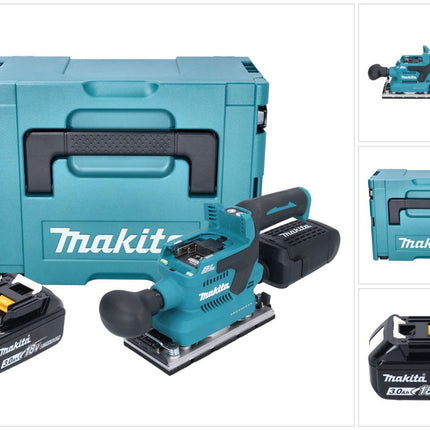 Makita DBO 382 F1J cordless orbital sander 18 V 93 x 185 mm brushless + 1x rechargeable battery 3.0 Ah + Makpac - without charger
