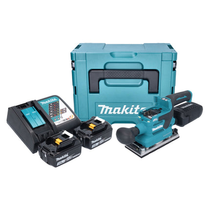 Makita DBO 382 RFJ cordless orbital sander 18 V 93 x 185 mm brushless + 2x rechargeable battery 3.0 Ah + charger + Makpac