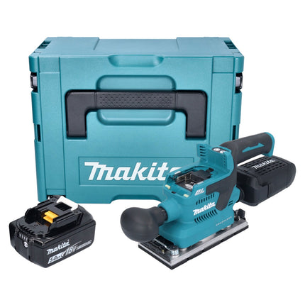Makita DBO 382 T1J cordless orbital sander 18 V 93 x 185 mm brushless + 1x rechargeable battery 5.0 Ah + Makpac - without charger