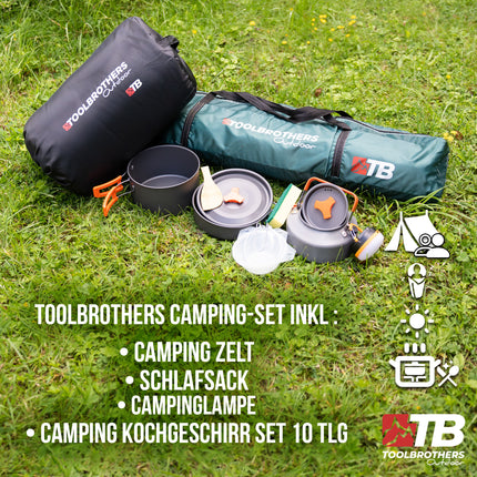 Toolbrothers conjunto de camping al aire libre tienda de campaña para 2-4 personas tienda hidráulica tienda pop-up + equipo de camping 13 piezas