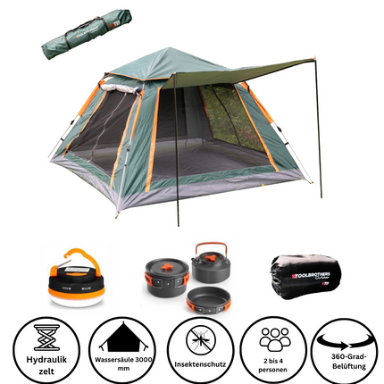 Toolbrothers conjunto de camping al aire libre tienda de campaña para 2-4 personas tienda hidráulica tienda pop-up + equipo de camping 13 piezas