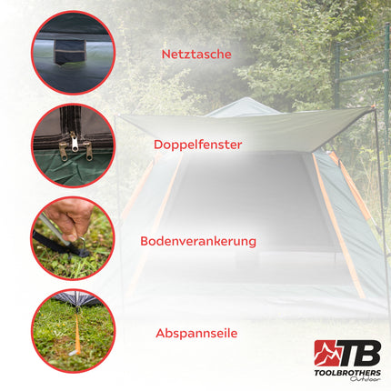 Toolbrothers conjunto de camping al aire libre tienda de campaña para 2-4 personas tienda hidráulica tienda pop-up + equipo de camping 13 piezas