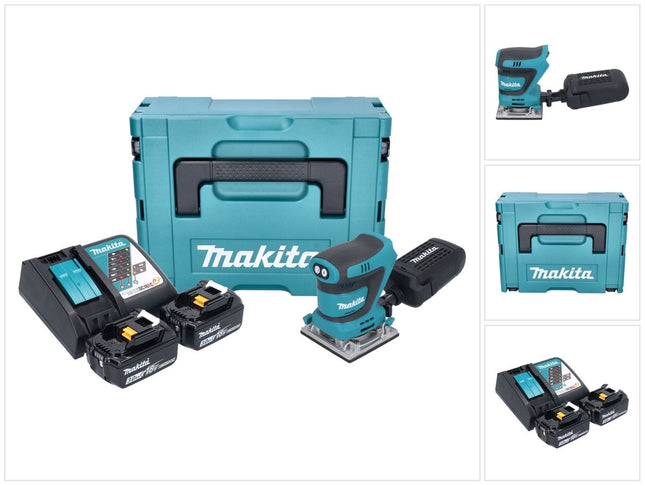 Makita DBO 484 RFJ cordless orbital sander 18 V 112 x 102 mm + 2x rechargeable battery 3.0 Ah + charger + Makpac