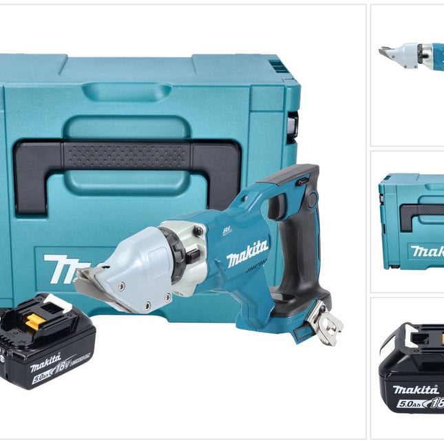 Makita DJS 200 T1J Cisaille à tôle sans fil 18 V 2,0 mm Brushless + 1x batterie 5,0 Ah + Makpac - sans chargeur