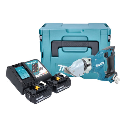 Makita DJS 200 RTJ Akku Blechschere 18 V 2,0 mm Brushless + 2x Akku 5,0 Ah + Ladegerät + Makpac