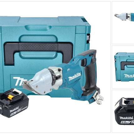 Makita DJS 200 G1J tijeras de chapa sin cable 18 V 2,0 mm sin escobillas + 1x batería recargable 6,0 Ah + Makpac - sin cargador