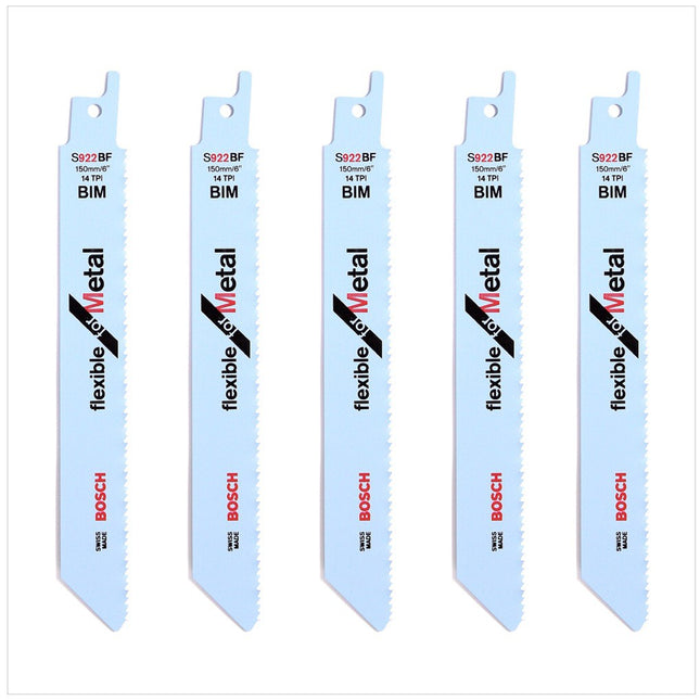 Bosch 5 Säbelsägeblätter 150 mm Flexible for Metal S 922 BF / S922BF ( 2608656014 ) - Toolbrothers