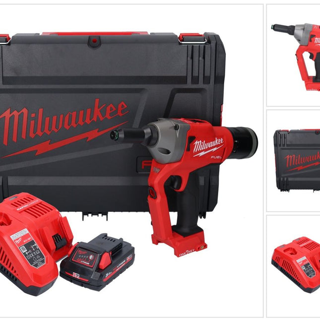 Milwaukee M18 ONEFPRT-301X cordless blind riveter 18 V 20 kN brushless + 1x rechargeable battery 3.0 Ah + charger + HD box