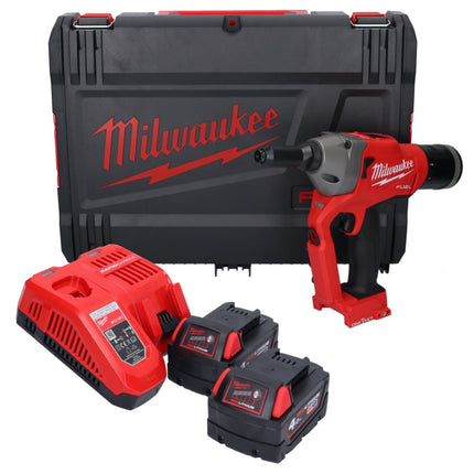 Remachadora ciega Milwaukee M18 ONEFPRT-402X batería 18 V 20 kN brushless + 2x batería 4.0 Ah + cargador + caja HD