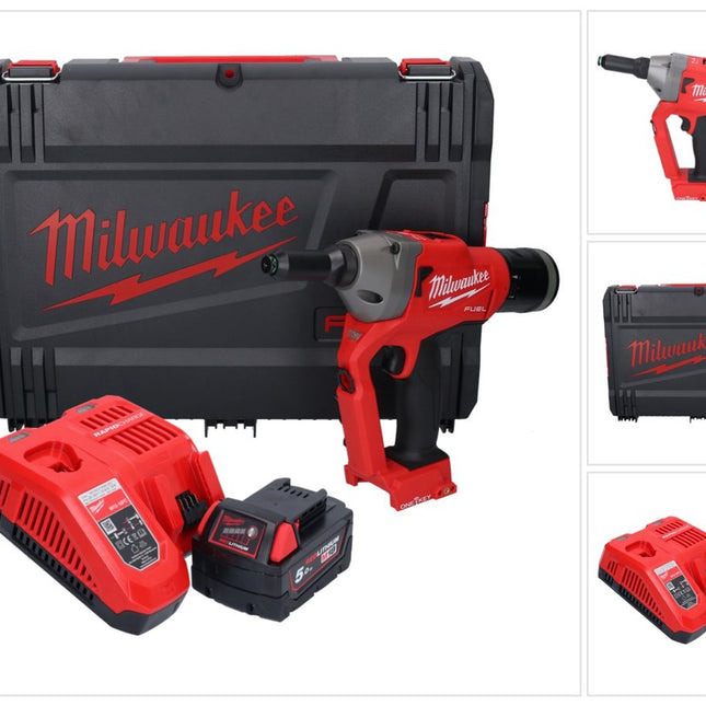 Milwaukee M18 ONEFPRT-501X cordless blind riveter 18 V 20 kN brushless + 1x rechargeable battery 5.0 Ah + charger + HD box